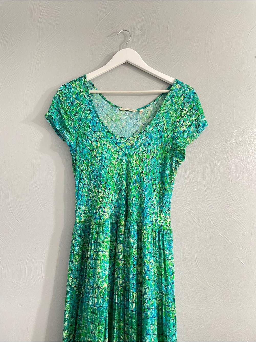 Soft Surroundings Mariana Dress XL Green Blue Mosaic Tiered Rayon Maxi - Picture 5 of 11